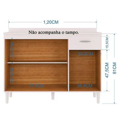 Balcão De Pia 120 Cm Branco Brilho - Poquema