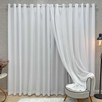 Cortina Nuance Microfibra Gaze Linho 3,00x2,70m Sala Quarto Varão 3M - Branco
