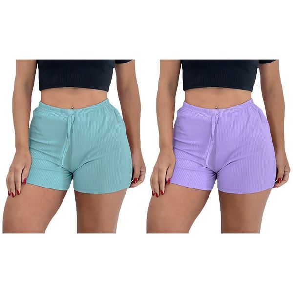 Kit 2 Shorts PMC Canelado Feminino GG / Verde/Roxo