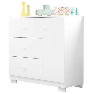 Cômoda Infantil Com Guarda Roupa 4 Portas Ambiente Duda Branco Brilho - Phoenix Baby