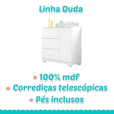 Berço Nacional Doce Sonho 3540 Com Cômoda Infantil Duda Branco Brilho - Phoenix Baby