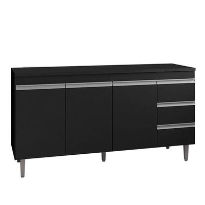 Balcão De Cozinha Andréia Com Tampo 150 Cm Preto Fosco - Ajl