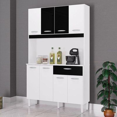 Cozinha Kit Cassia 8 Portas Branco Preto - Poquema
