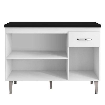 Balcão De Cozinha Gabriela Branco Flex Com Tampo 120 Cm Preto Fosco - Ajl