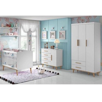 Quarto De Bebê Ludmila Branco Bétula Com Colchão Gazin - Carolina