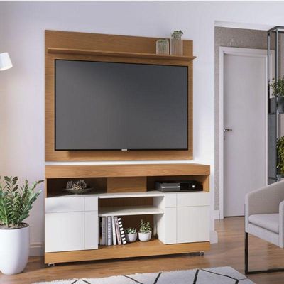 Rack Bancada Yara E Painel Para Tv Maia Freijó Off White - Colibri
