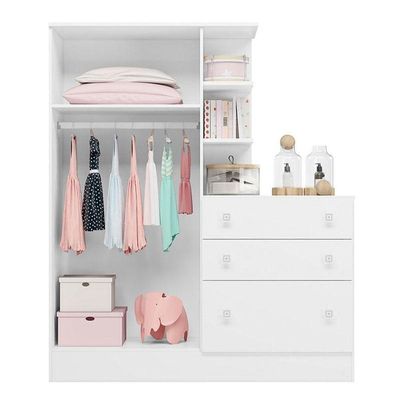 Guarda Roupa Com Cômoda Doce Sonho 4070 Branco Brilho - Qmovi