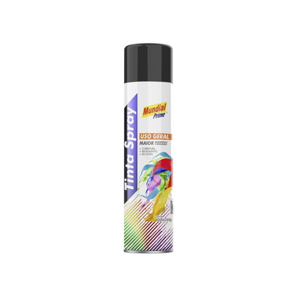 Tinta Spray Mundial Prime Preto Brilhante 400Ml c/6pcs