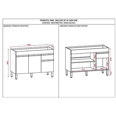 Balcão De Pia Line 120 Cm Gris - Kits Paraná