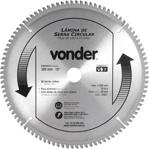 Lamina Serra Circular Vídea 300x30x2,9mm 96 Dentes 4400 Rpm