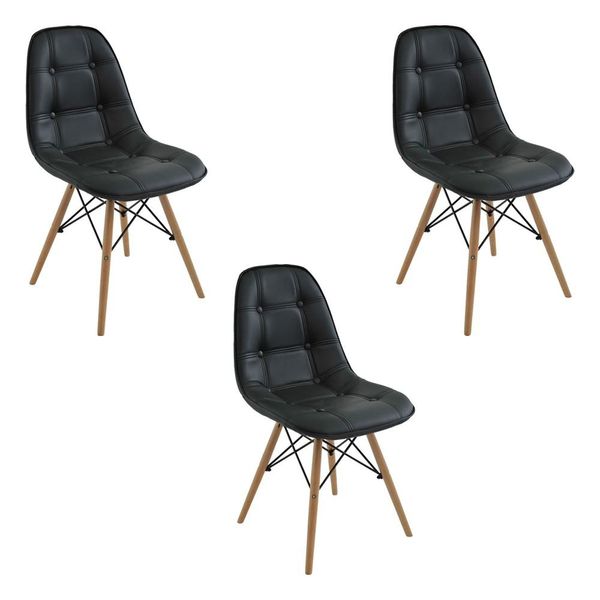 Kit 3 Cadeiras Decorativas Sala e Escritório Cadenna PU Sintético Preta - Gran Belo