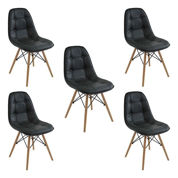 Kit 5 Cadeiras Decorativas Sala e Escritório Cadenna PU Sintético Preta - Gran Belo