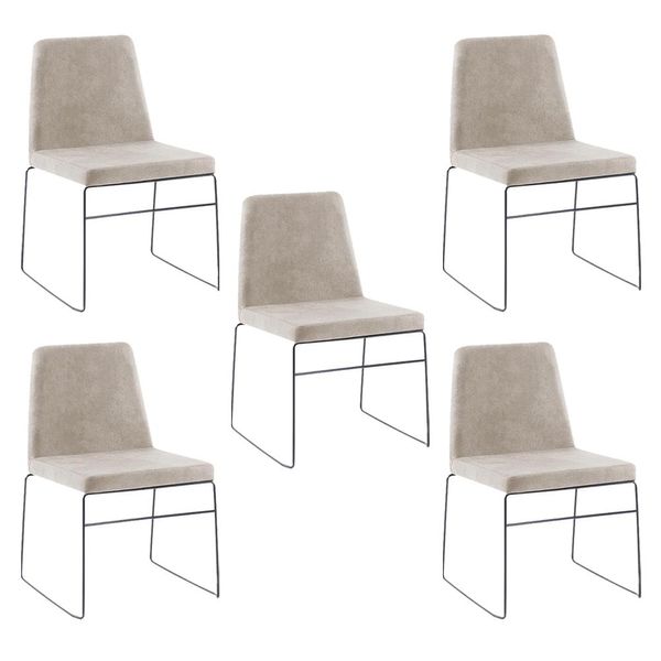 Kit 5 Cadeiras Decorativa Sala de Jantar Anne Camurça Bege - Gran Belo