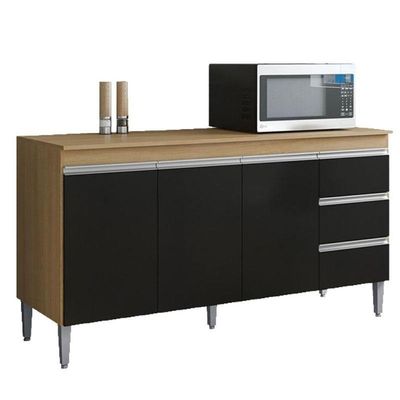 Balcão De Cozinha Ambiente Andréia Com Tampo 150 Cm Amendoa Preto - Ajl