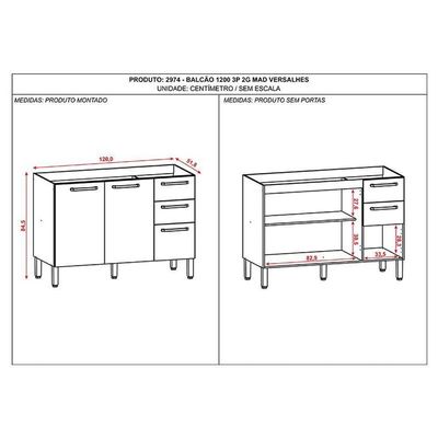 Balcão De Pia Mad Versalhes 120 Cm Freijó Supremo - Kits Paraná