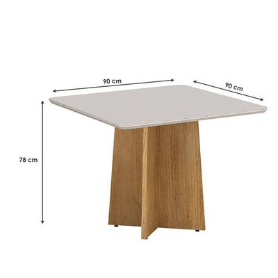 Mesa De Jantar Jade 90cm Cinamomo Off White Com 4 Cadeiras Lara Linho Bege - Valdemóveis