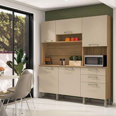 Cozinha Ambiente Ferrara 6 Portas E 2 Gavetas Freijó Vanilla - Kits Paraná