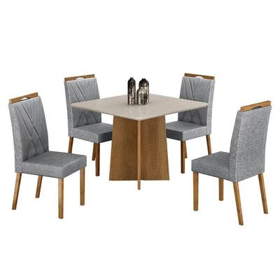 Mesa De Jantar Ambiente Jade 90cm Cinamomo Off White Com 4 Cadeiras Lara Linho Prata - Valdemóveis