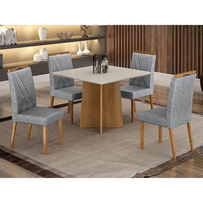 Mesa De Jantar Jade 90cm Cinamomo Off White Com 4 Cadeiras Lara Linho Prata - Valdemóveis