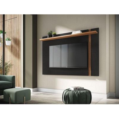 Painel Para Tv Suspenso Extensivo Ambiente Leme Preto Acetinado Noce Milano - Colibri