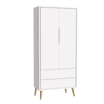 Cômoda Infantil Com Porta E Guarda Roupa 2 Portas Theo Branco Acetinado Pés Madeira Natural - Reller