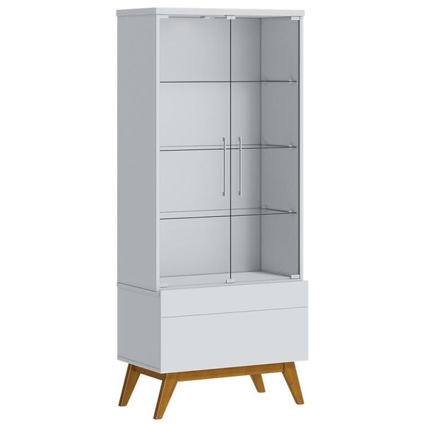 Cristaleira Decorativa com Gaveta Moura Branco Acetinado - Gran Belo