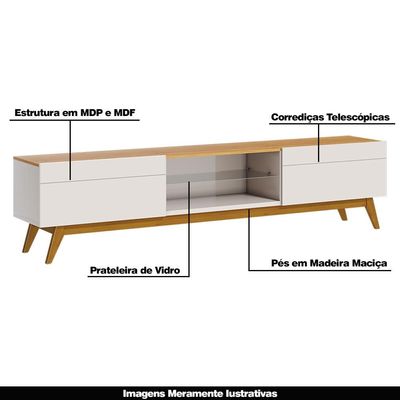 Rack Bancada 2 Gavetas 218cm Amy Off White/Nature - Gran Belo