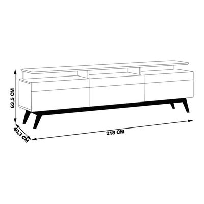 Rack Bancada 3 Gavetas com Nicho 218cm Amy Off White/Nature - Gran Belo