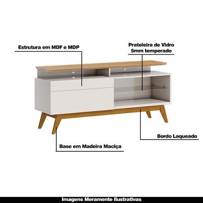 Rack Bancada 1 Gaveta com Nicho 146cm Amy Off White/Nature - Gran Belo