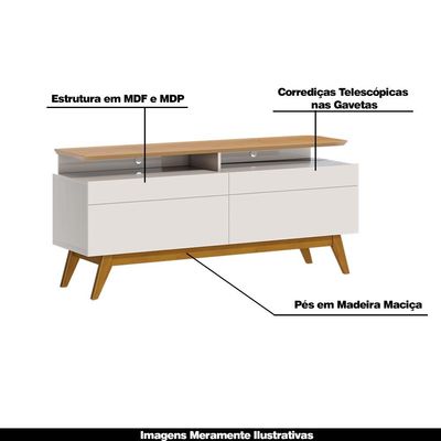 Rack Bancada 2 Gavetas com Nicho 146cm Amy Off White/Nature - Gran Belo