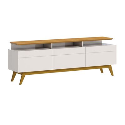Rack Bancada 3 Gavetas com Nicho 180cm Amy Off White/Nature - Gran Belo