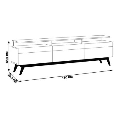 Rack Bancada 3 Gavetas com Nicho 180cm Amy Off White/Nature - Gran Belo