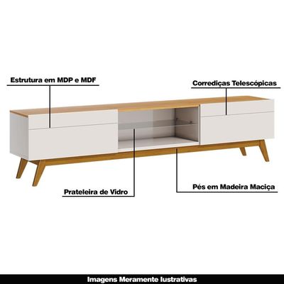 Rack Bancada 2 Gavetas 180cm Amy Off White/Nature - Gran Belo