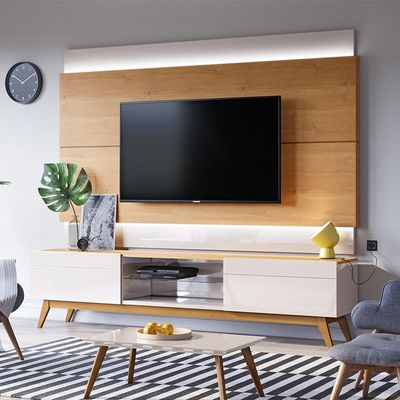 Rack Bancada 2 Gavetas 180cm Amy Off White/Nature - Gran Belo