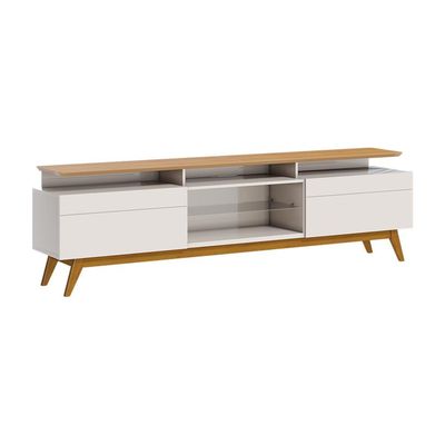 Rack Bancada 2 Gavetas com Nicho 180cm Amy Off White/Nature - Gran Belo