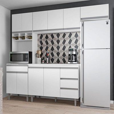 Cozinha Com Balcão E Tampo 120 Cm Andréia Branco Brilho - Ajl