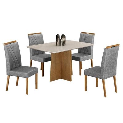 Mesa De Jantar Ambiente Jade 120x80cm Cinamomo Off White Com 4 Cadeiras Lara Linho Prata - Valdemóveis