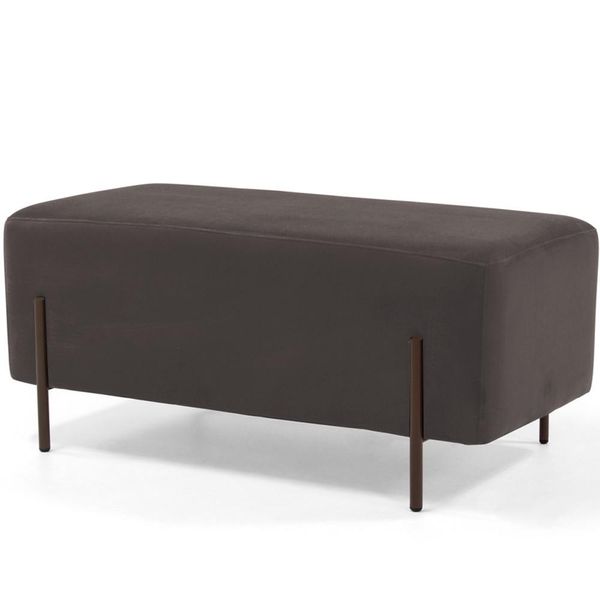 Puff Retangular Decorativo Status 90x45 D02 Pés de Aço Veludo Marrom C-261 - Lyam Decor