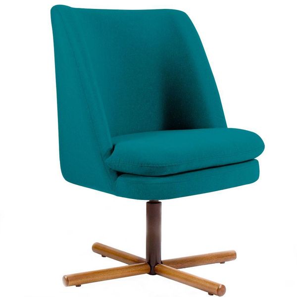 Poltrona Decorativa Giratória Base X Pérsia D02 Veludo Turquesa C-66 - Lyam Decor