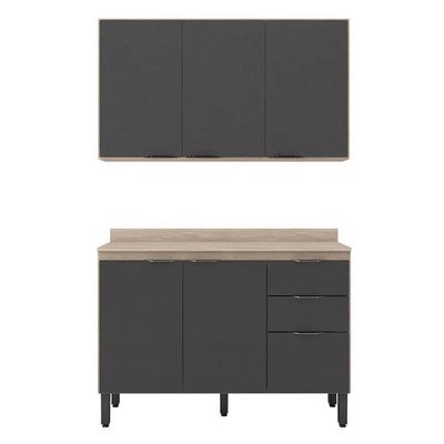 Cozinha Modulada Firenze Fi0010 Avena Grafito - Demóbile