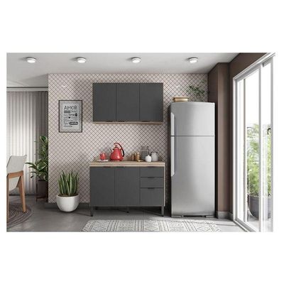 Cozinha Modulada Firenze Fi0010 Avena Grafito - Demóbile