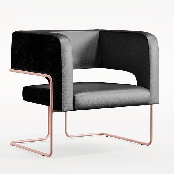 Poltrona Decorativa Scarlett D02 Base de Aço New Cobre Couríssimo Preto B-159 - Lyam Decor
