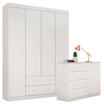 Cômoda E Guarda Roupa Infantil Helena Branco Brilho - Phoenix