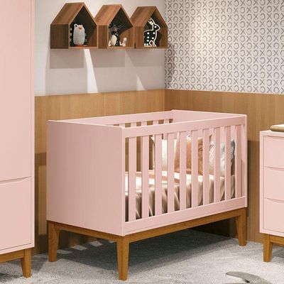 Berço Americano New Classic Rosa Com Pés Madeira E Colchão - Reller