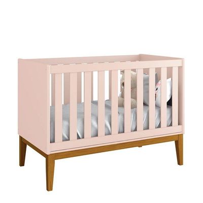 Berço Americano New Classic Rosa Com Pés Madeira E Colchão - Reller