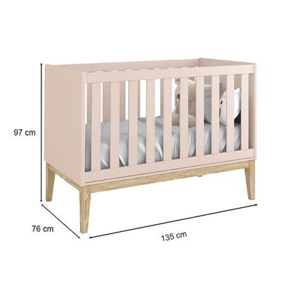 Berço Americano E Cômoda New Classic Rosa Com Pés Madeira Natural E Colchão Gazin - Reller