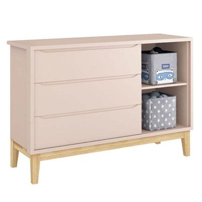 Berço Americano E Cômoda New Classic Rosa Com Pés Madeira Natural E Colchão Gazin - Reller