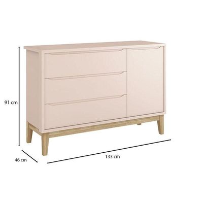 Berço Americano E Cômoda New Classic Rosa Com Pés Madeira Natural E Colchão Gazin - Reller
