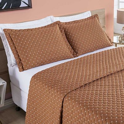 Kit Cobre Leito Espanha Casal Padrão 03 Peças Micropercal 200 Fios Matelado White Line - Terracota