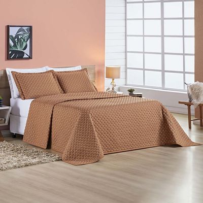 Kit Cobre Leito Espanha Casal Padrão 03 Peças Micropercal 200 Fios Matelado White Line - Terracota